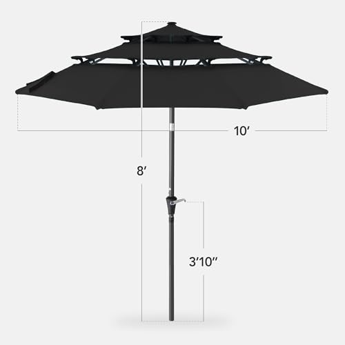 Best Choice Products 10ft 3-Tier Market Patio Umbrella, Outdoor Sun Shade with Tilt, Crank Lift, 8 Ribs for Backyard, Deck, Poolside - color: Black