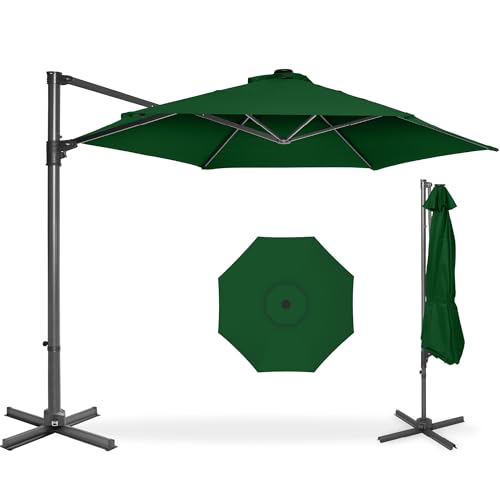 Best Choice Products 10ft Offset Cantilever Hanging Market Patio Umbrella, Smooth 360° Rotation, 8 Sturdy Ribs, Easy Adjustment - Green - color: Green, size: Offset w/ 360° Rotation