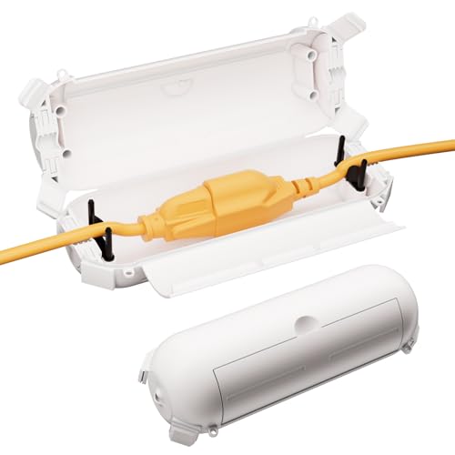 2 Pack of RESTMO Compact Outdoor Extension Cord Cover, IP44 Waterproof Box and Safety Housing Case, Ideal to Protect Outdoor Plugs, Electrical Connections, Holiday Decoration Lights, Size Small, White - color: White, size: 2 Pack