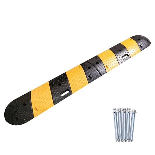 Speed Bumps for Asphalt Fold Rubber Speed Humps with Yellow Targets for Gravel Driveway Concrete Road, 1 Pack - color: Black and Yellow