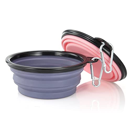 Dog Bowl Pet Collapsible Bowls, 2 Pack Collapsible Dog Water Bowls for Cats Dogs, Portable Pet Feeding Watering Dish for Walking Parking Traveling with 2 Carabiners (Small, Purple+Fairy Pink) - color: Purple+Fairy Pink, size: Small