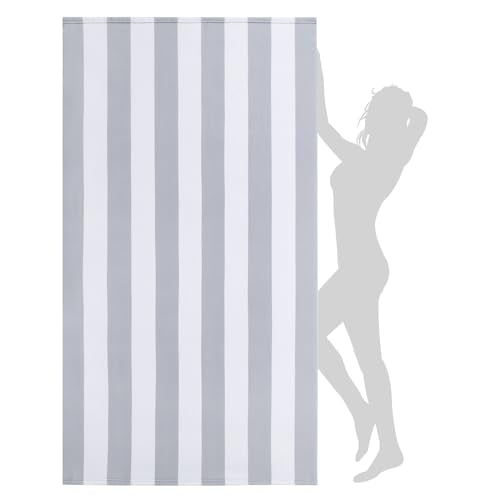 WILFA Extra Large Beach Towel - Oversized Mircofiber Beach Towel 40'' x 70'', XL Striped Lightweight Pool Towel, Big Cabana Swim Travel Towel for Adults Mens Women,Grey - color: Gray