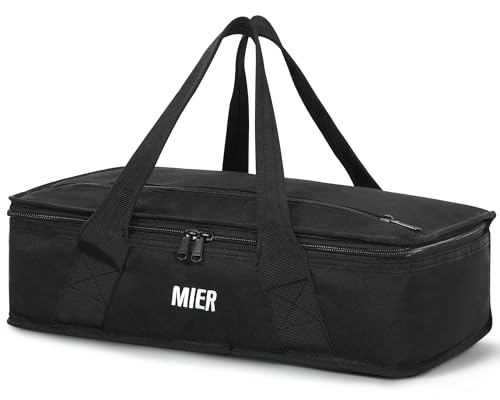 MIER Insulated Casserole Carrier for Hot or Cold Food Thermal Food Carrier Bag for Lasagna Potluck Parties Picnic Cookouts, Fits 9"x13" Baking Dish/Foil Pan, Black - color: Black, size: 16 x 10 x 4 inches