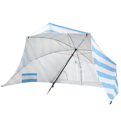 UPWELL Beach Tent Easy Set Up Canopy Sun Shelter Shade with UPF 50+UV Protection Portable Beach Umbrella Outdoor Sunwall with Sand Pockets for Fishing Backyard Camping(Sea Salt Stripe) - color: Sea Salt Stripe