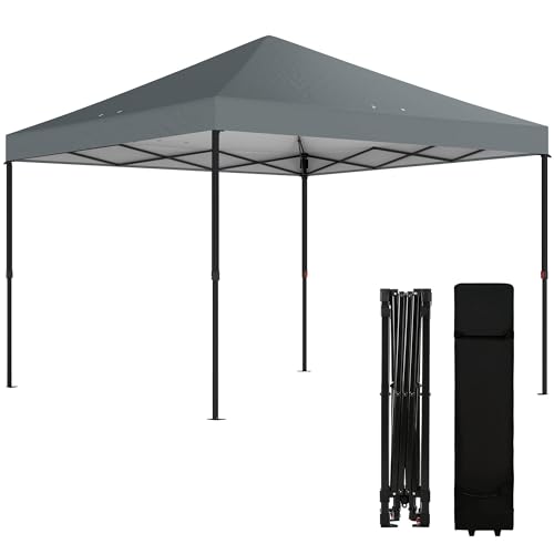 Outsunny 10 x 10 ft Pop Up Canopy Tent with One Push Setup, Easy Setup Outdoor Portable Instant Canopy Shelter with Wheeled Carry Bag, Sandbags, Adjustable Height for Parties, Events, Dark Gray - color: Dark Gray