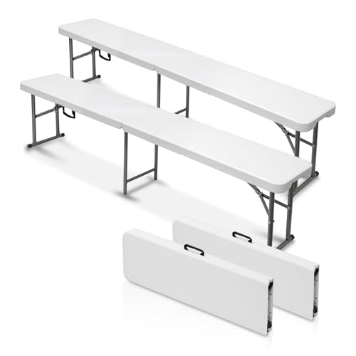 AJP Distributors 2 Pack 6 Foot Portable Plastic Folding Bench 6FT 72" Half Foldable Heavy Duty Seat w/Carry Handle - Indoor Outdoor Backyard Camping Picnic BBQ Party Wedding Dining Event Meeting White - color: White, size: 6 Foot - 2 QTY
