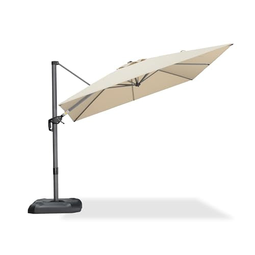 PURPLE LEAF 9 Feet Patio Umbrella Outdoor Cantilever Square Umbrella Aluminum Offset Umbrella with 360-degree Rotation for Garden Deck Pool Patio, Beige - color: Beige, size: 9' X 9', style: Standard
