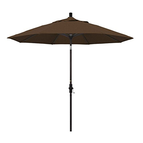 California Umbrella 9' Round Aluminum Market Umbrella, Crank Lift, Collar Tilt, Bronze Pole, Teak Olefin - color: Teak