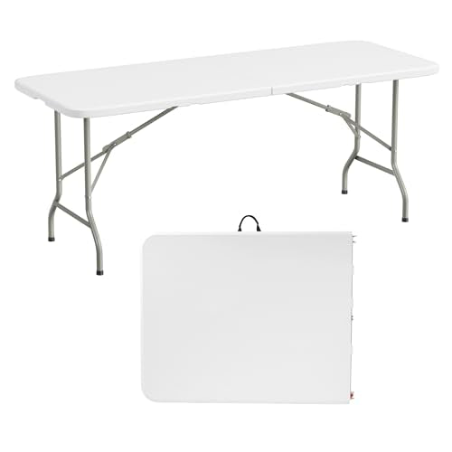 Elevon 6 Feet Heavy Duty Folding Table with Adjustable Height, Fold-in-Half Portable Table for Indoor Outdoor Use - Camping, Picnic, Party, Wedding, Dining, Utility Table - size: 6 feet, style: Without Chair