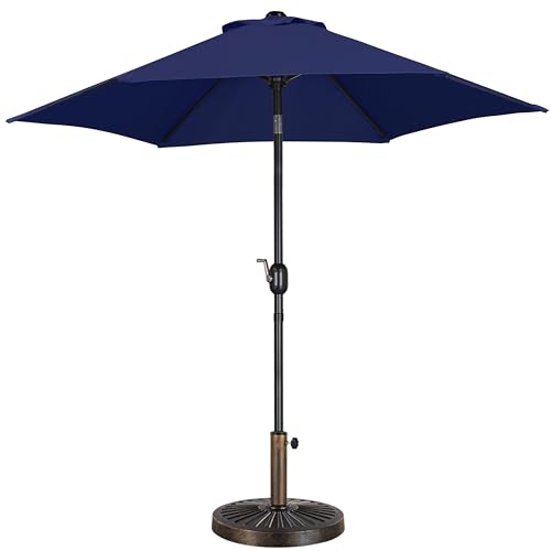 Yaheetech 7.5FT Patio Umbrella Outdoor with Heavy Duty Base Included,Table Umbrella with Push Button Tilt and Crank, UV Protection Waterproof for Yard/Outdoor/Wedding Parties and Events - Navy Blue - color: Navy Blue, size: 7.5FT