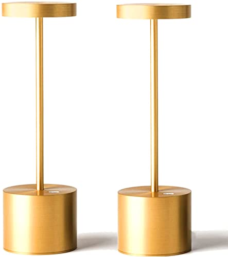 SAKRINGT 2 Pack Cordless Table Lamp Rechargeable, 5000mAh Battery Operated Portable Table Light,Dimming LED Table Lamp for Restaurant/Patio/Outdoor(Gold) - color: 2Pack Gold