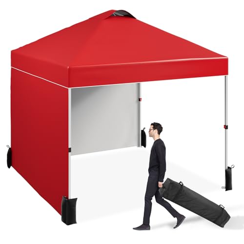 10 x 10 Pop Up Canopy, All Season Instant Canopy with 2 Sidewalls and Vented Roof, Portable Party Tent with Wheeled Carry Bag and Sandbag for Camping, Picnic, Party, Red - color: Red, size: 2 Side Walls