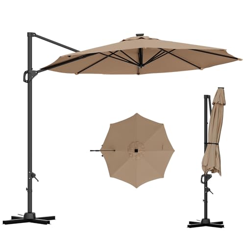 TrailBlaze 360° Rotating Cantilever Patio Umbrella – Heavy-Duty Waterproof Sun Shade, Adjustable Tilt, Rust-Proof Aluminum Frame, Cross Base Included, Outdoor Market Parasol for Garden, Deck, Pool, Backyard - color: Brown