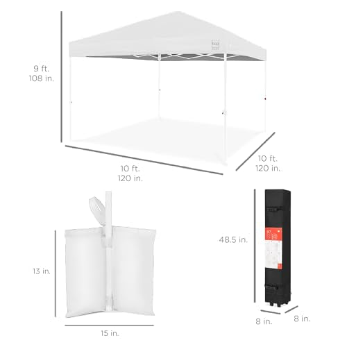 Best Choice Products 10x10ft Pop Up Canopy Tent, Outdoor Shade, 1 Person 1 Minute Set Up, Carry Case, 4 Weight Bags - White/White - color: White/White, size: 10x10ft