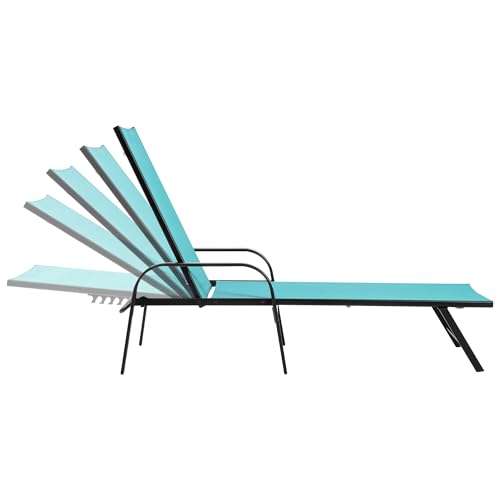 DUMOS Outdoor Lounge Chaise, 5-Position Chaise Lounge with Armrests, Sun Tanning Chair 350 lbs Heavy Duty Patio Pool Chair, Waterproof Sun Lounger for Deck, Backyard, Beach, Cyan - color: Cyan