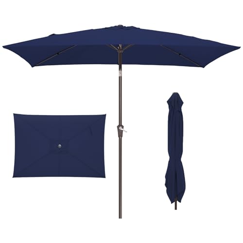 JEAREY 6.5x10 ft Rectangular Patio Umbrellas Rectangle Outdoor Umbrella with Push Button Tilt and Crank, Market Table Umbrella 6 Sturdy Ribs UV Protection for Poolside Garden Backyard Deck, Navy - color: Navy