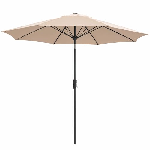 JEAREY 9FT Outdoor Patio Umbrella, Market Umbrella with 8 Fiberglass Ribs & Tilt/Crank, UV Protection & Wind-Resistant Pool Umbrella for Lawn Garden Deck Backyard, Cream Beige - color: Cream Beige