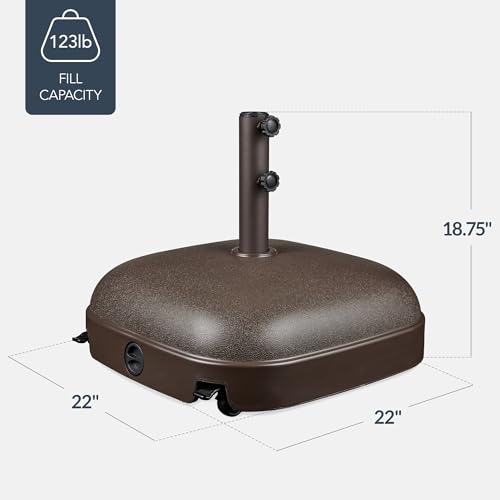 Best Choice Products 123lb Capacity Fillable Mobile Umbrella Base, Heavy Duty Market Stand for Patio, Deck, Poolside, Easy to move w/ 4 wheels - Dome Square Brown - color: Brown - Dome