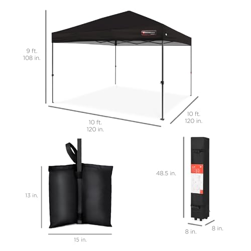 Best Choice Products 10x10ft Pop Up Canopy Tent, Outdoor Shade, 1 Person 1 Minute Set Up, Carry Case, 4 Weight Bags - Black - color: Black, size: 10x10ft