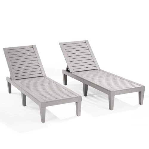 Nestl Sun Tanning Chair - Light Grey Chaise Lounge Chair Outdoor, Lightweight Pool Lounge Chairs Set of 2, Adjustable 5-Position Reclining Lawn Chair, Waterproof Beach Outdoor Lounge Chairs - color: 6 - Light Grey, size: Set of 2