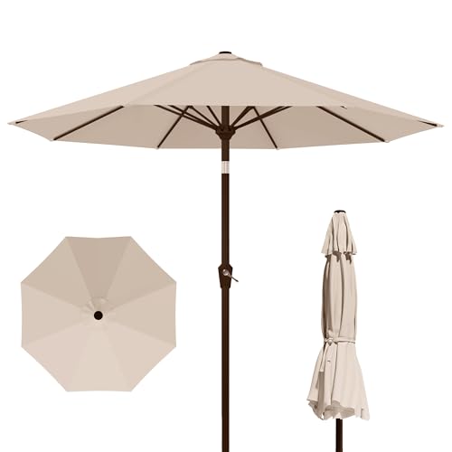 Kingdura 9FT Outdoor Patio Umbrella, Market Table Umbrella with Push Button Tilt and Crank, 8 Sturdy Fiberglass Ribs, UV Protection for Pool, Lawn, Deck, Backyard, Garden (Beige) - color: Beige, size: 9 Ft