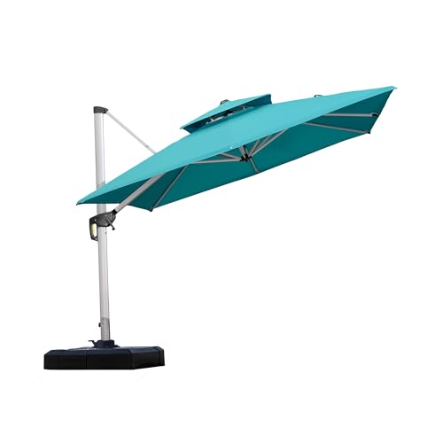 PURPLE LEAF Patio Umbrella 9ft Outdoor Square Umbrella Large Cantilever Umbrella Windproof Offset Heavy Duty Sun for Garden Deck Pool Patio, Turquoise Blue - color: Turquoise Blue, size: 9' X 9'