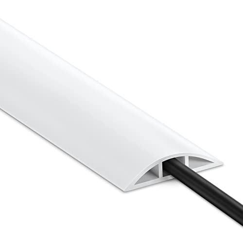 4FT Cord Cover Floor, White Cord Hider Floor, Extension Cable Cover Power Cord Protector Floor, Cable Management Hide Cords on Floor- Soft PVC Wire Covers - Cord Cavity: 0.47" (W) x 0.24" (H) - color: White, size: W2" × L4'