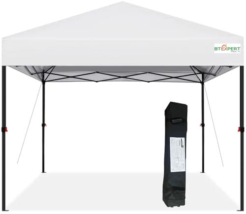 BTEXPERT 10x10ft 1-Person Setup Instant Pop Up Canopy Tent, One Touch Portable Commercial Shelter Outdoor Gazebo 1-Button Push Carrying Wheeled Bag for Home Party Deck Beach Wedding Camping Backyard - color: White, size: 10x10ft