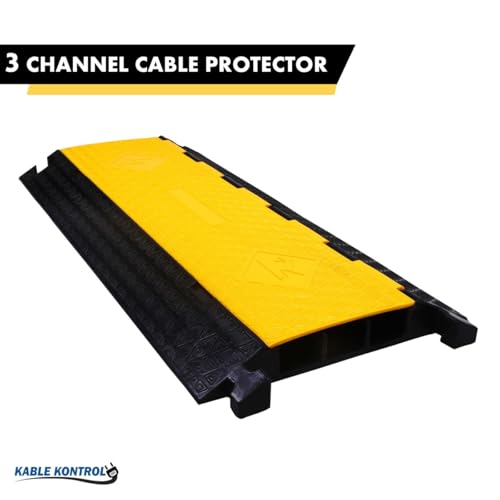 Kable Kontrol Atlas Cable Protector Wire Ramp - 3 Channel Bulk Wholesale Pallet - 20 Pcs - 35” Long Black & Yellow - 24000 Lbs Load Capacity - Rubber Speed Bump Wire Protector Cord Cover - CP9973 - size: 3 Channel - 20 Units