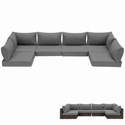 HOMREST Replacement Cushions for Outdoor Furniture, 25x25 Inch 14-Piece Patio Furniture Cushions, Waterproof Fade Resistant Non-Slip Cushion Set for 6-Seat Rattan Wicker Conversation Sets, Dark Gray - color: Dark Grey, size: 6 Seat