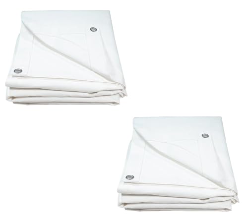 Mytee Products 2 Pack 6' x 8' White Canvas Tarp 12oz - Water Resistant & Breathable - Heavy Duty Tarps - Multipurpose Tarpaulin Cover for Camping Tent - color: White (2 Pcs), size: 6' x 8'