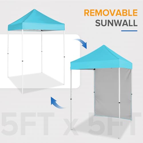 EAGLE PEAK Pop up Canopy 5x5, Outdoor Portable Canopy Tent with One Removable Sunwall, Carry Bag Included, Light Blue - color: Light Blue