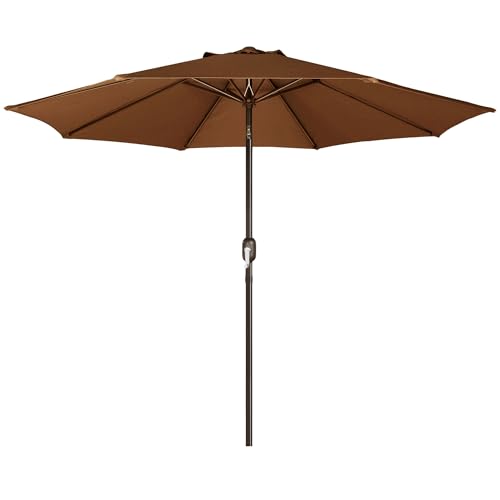Blissun 9' Outdoor Patio Umbrella, Outdoor Table Umbrella, Yard Umbrella, Market Umbrella with 8 Sturdy Ribs, Push Button Tilt and Crank - color: Brown
