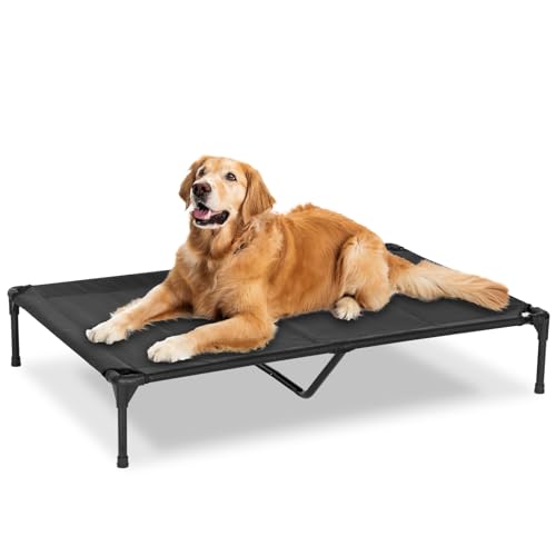 Elevated Dog Bed for Outdoor, XL Raised Dog Cot with Washable Mesh, Cooling Pet Cot Chew Proof for Outside Camping, 49"x33" Black - color: Black, size: 49"L x 33"W x 9"Th