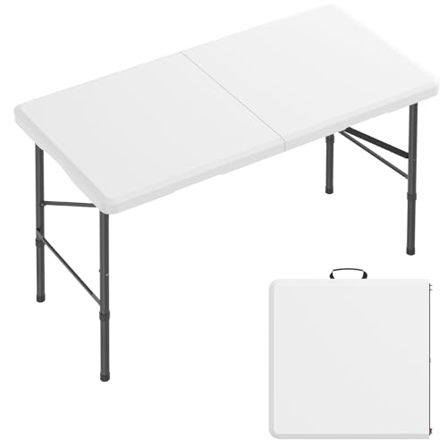 4 Ft Plastic Folding Table,Heavy Duty Portable Table for Indoor & Outdoor,350lbs Weight Capacity,Premium Solutions for Camping,Picnic,BBQ and Party - size: 4 ft (1-Pack) - White