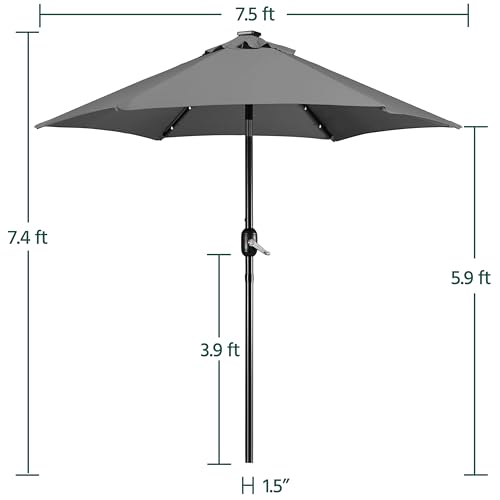 Yaheetech 7.5 ft Solar Patio Umbrella LED Lighted Umbrella with Tilt and Crank Lift System, Table Market Sunshade for Garden, Deck, Backyard, Pool and Beach, Grey - color: Gray, size: 7.5ft