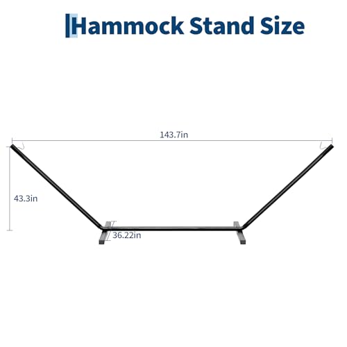 Garvee 12 FT Hammock Stand with Hooks and Chains, Portable 2 Person Heavy Duty Steel Hammocks Stand for Outside, Patio, Backyard, 450 Pounds Capacity, Black