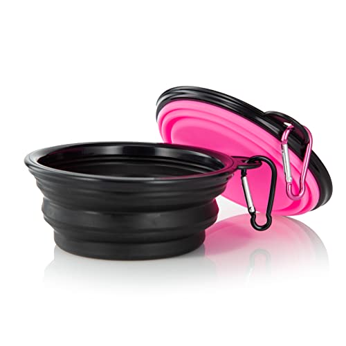 Dog Bowl Pet Collapsible Bowls, 2 Pack Collapsible Dog Water Bowls for Cats Dogs, Portable Pet Feeding Watering Dish for Walking Parking Traveling with 2 Carabiners (Small, Black & Pink) - color: Black & Pink, size: Small