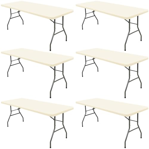 6 Pack Table Cover Fitted Picnic Elastic Tablecloth for 6 Foot Rectangle Tables Waterproof Stretch Washable Folding Indoor and Outdoor Spandex Table Cloth for Parties Banquet Camping (Beige,30" x 72") - color: Beige, size: 30"x72" (Pack of 6)