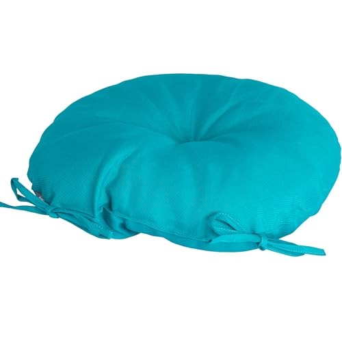 Magpie Fabrics Outdoor 15"x15"x4" Round Bistro Seat Cushions with Ties Set of 2, Tufted Waterproof Patio Floor Chair Pads for Home Garden Balcony Kitchen Office Porch, Teal - color: Teal
