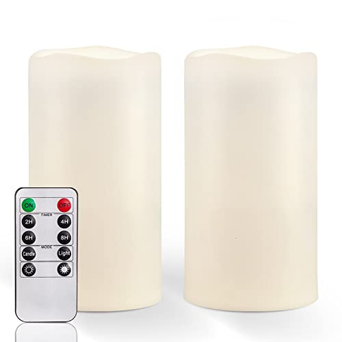 Homemory 6" x 4" Large Waterproof Outdoor Flameless Candles with Remote Control and Timer, Battery Operated Flickering LED Pillar Candles for Indoor Outdoor Lanterns, Porch, Long Lasting, Set of 2 - color: Ivory White, size: 4"x 6"