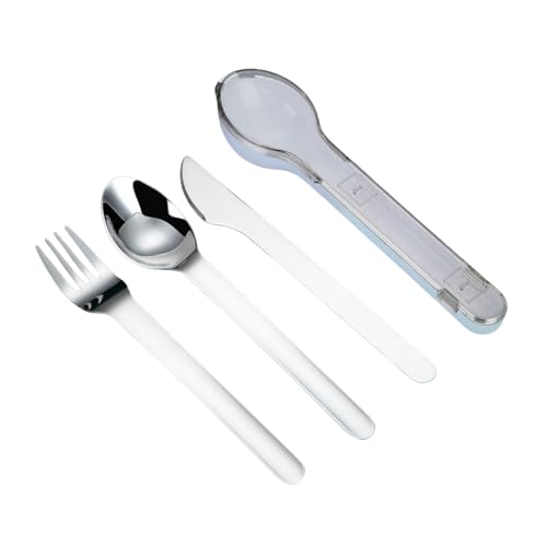 Travel Cutlery Set with Case Portable Silverware Utensils Set,ABS cutlery box, spoon and forkReusable Flatware Set Cutlery Set for Camping Picnic Hiking Office (grey), BXCJ01, Gray - color: Gray