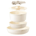 White Non-Stick Ceramic Cookware Set, 5-Piece Pots and Pans Set with Detachable Handles, Perfect for Everyday Cooking, RV Camping, and Compact Kitchens, Induction Compatible, PFOA & PTFE Free - color: Beige White