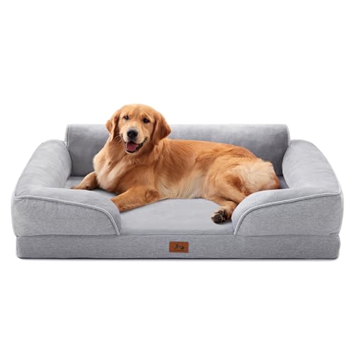 Orthopedic Dog Beds for Large Dogs, Waterproof XL Pet Couch Bed with Soft Sides, Washable Dog Sofa with Flannel Removable Cover, 42" L Supportive Egg-Crate Foam Pet Sofa, Light Grey - color: Light Grey, size: 42"l X 30"w X 12.5"th