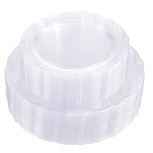 U-QE 100 Pieces Clear Plastic Plates - Clear Disposable Plates - Premium Hard Plastic Plates for Party, Holiday and Party Use Including 50 Dinner 10 '' & 50 Dessert Platos 7.5 '' - color: Clear