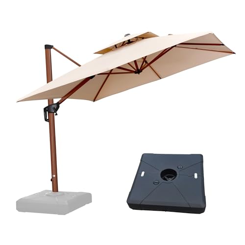 PURPLE LEAF Patio Umbrella with Base Outdoor Square Large Cantilever Umbrella Windproof Offset Heavy Duty Sun Umbrella for Garden Deck Pool Patio, 9ft Beige - color: Beige, size: 9'X9', style: Base Included