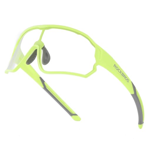 ROCKBROS Kids Photochromic Cycling Glasses, UV400 Clear to Dark Transition Sports Sunglasses for Youth Boys Girls Age 8-14 - color: Matte Green / Photochromic
