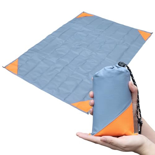 Orga'Neat Pocket Picnic Blanket, Beach Mat Waterproof Sandproof, Compact Lightweight Small Tarp for Camping, Hiking, Backpacking, Festival, Travel, Foldable in Bags (Grey/Orange, 55"x79") - color: Grey/Orange, size: 55"x79"
