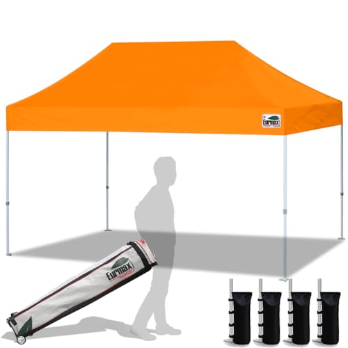 Eurmax USA 10x15ft Pop Up Canopy, Commercial Instant Tent for Outdoor Events, Patented No-Tip Rolling Storage Bag with 4 Sandbags,UV & Water Resistant,Heavy Duty Portable Shelter Gazebo,Orange - color: Orange, size: 10x15