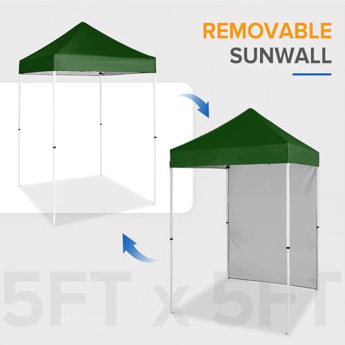 EAGLE PEAK Pop up Canopy 5x5, Outdoor Portable Canopy Tent with One Removable Sunwall, Carry Bag Included, Green - color: Green